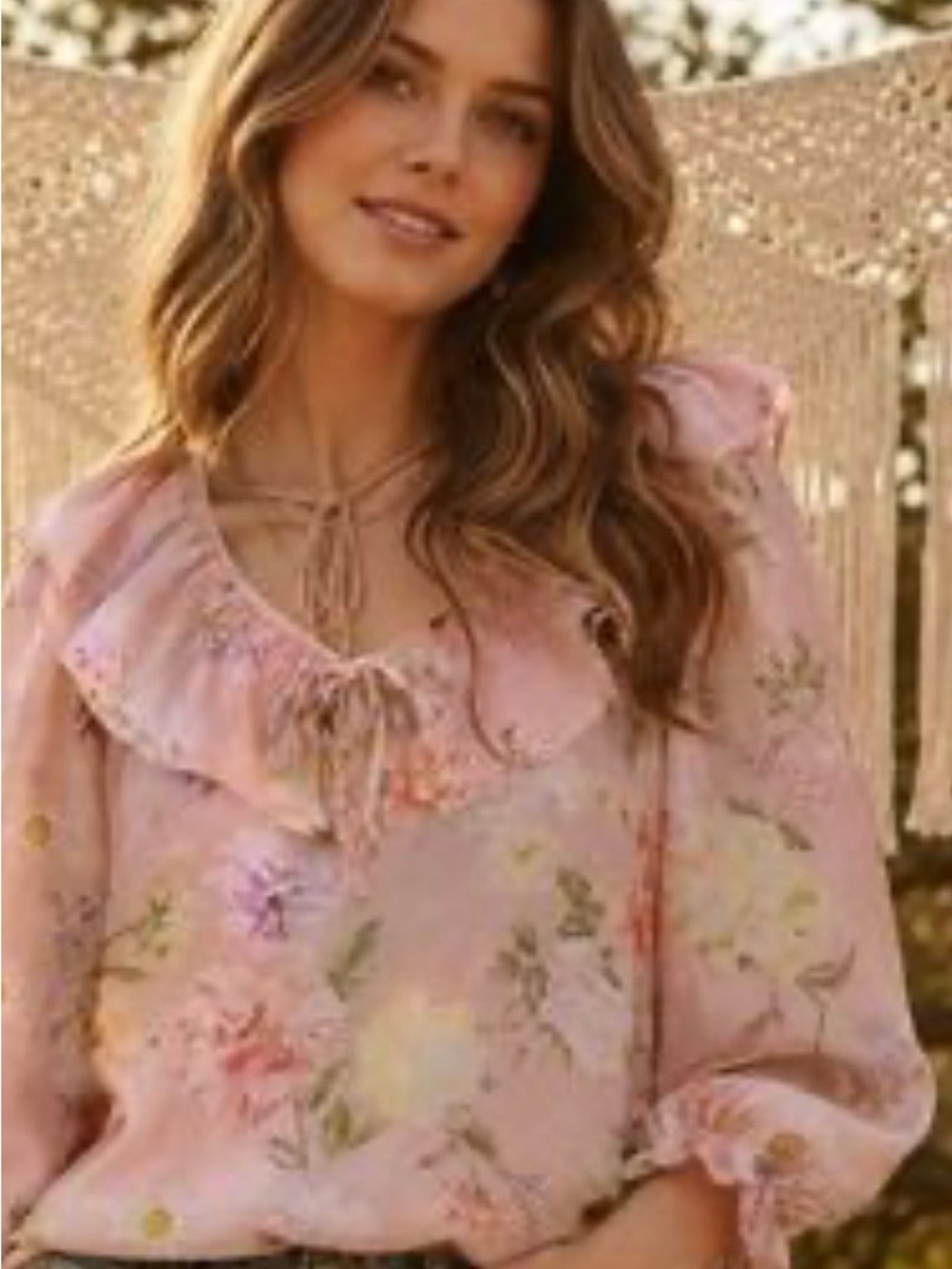 NWT Lucky & Coco Women’s Floral Ruffle Blouse - Pink